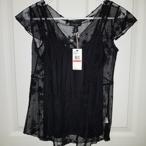 Jessica Simpson Tops - NWT Black Lace Short-Sleeved XS Top